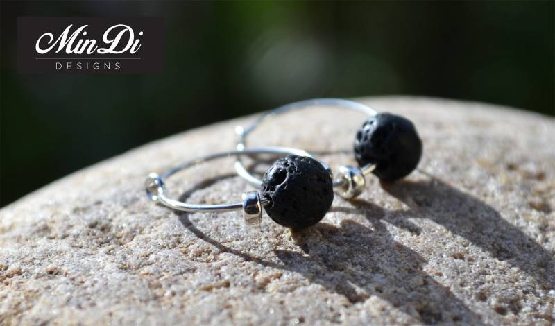 Ohrringe, Paar Handgefertigte Creolen Mit Sterling Silber & Lavastein Ohrringe, Paar Handgefertigte Creolen Mit Sterling Silber & Lavastein von MinDiDesign