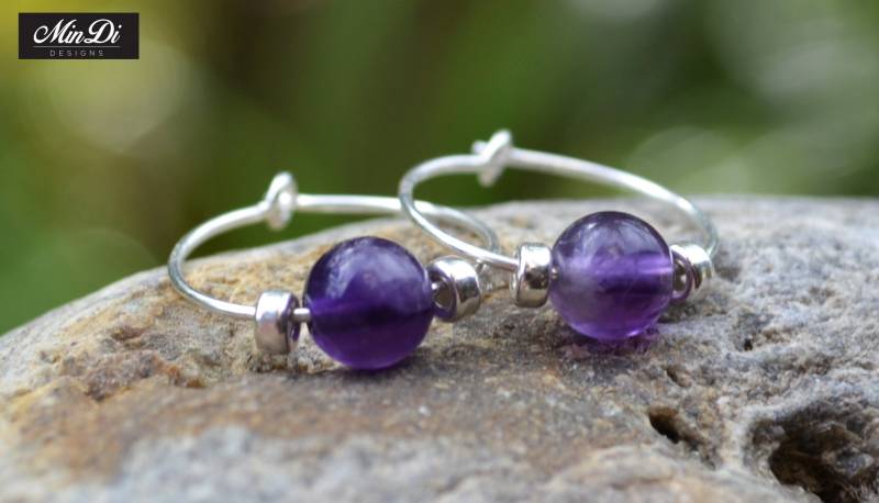 Ohrringe, Paar Handgefertigte Hoop Ohrringe Mit Sterling Silber & Amethyst Ohrringe, Paar Handgefertigte Hoop Ohrringe Mit Sterling Silber & Amethyst von MinDiDesign