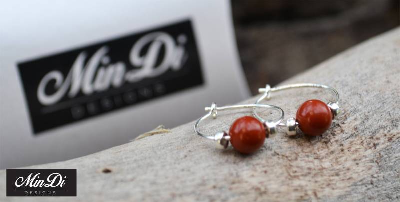 Ohrringe, Paar Handgefertigte Hoop Ohrringe Mit Sterling Silber & Rotem Jaspis Ohrringe, Paar Handgefertigte Hoop Ohrringe Mit Sterling Silber & Rotem Jaspis von MinDiDesign