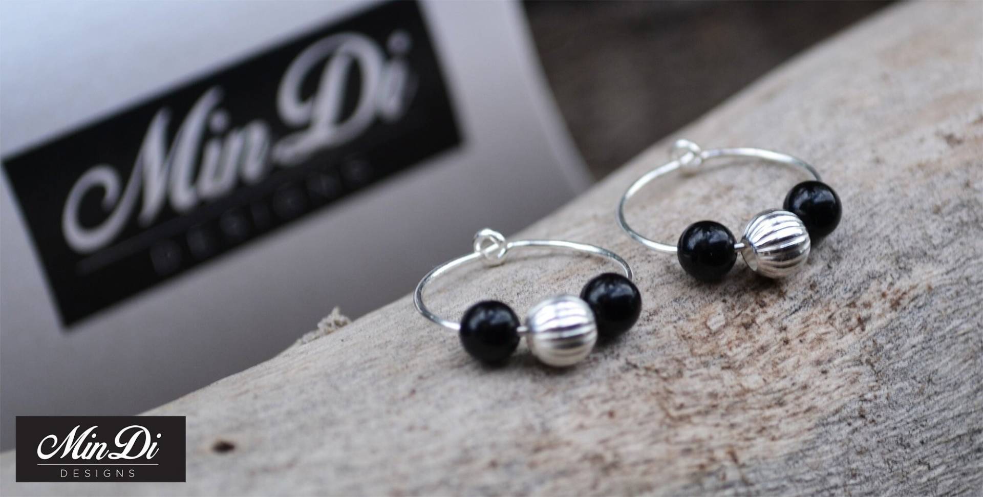 Ohrringe, Paar Handgefertigte Hoop Ohrringe Mit Sterling Silber & Schwarzem Onyx Ohrringe, Paar Handgefertigte Hoop Ohrringe Mit Sterling Silber & Schwarzem Onyx von MinDiDesign