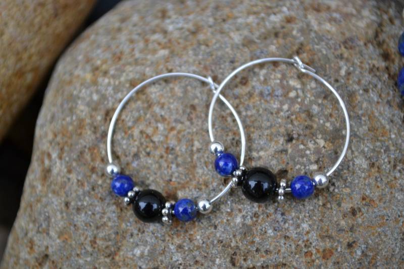 Ohrringe, Paar Handgefertigte Ohrringe Mit Sterling Silber, Lapislazuli & Schwarz Onyx Ohrringe, Paar Handgefertigte Ohrringe Mit Sterling Silber, Lapislazuli & Schwarz Onyx von MinDiDesign