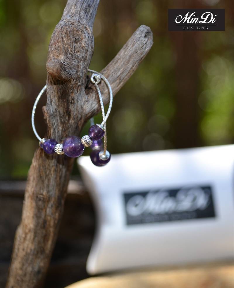 Ohrringe, Paar Handgefertigte Ohrringe Mit Sterling Silber & Amethyst von MinDiDesign