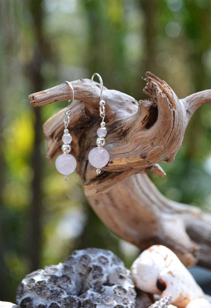Ohrringe, Paar Handgefertigte Ohrringe Mit Sterling Silber & Rosenquarz von MinDiDesign