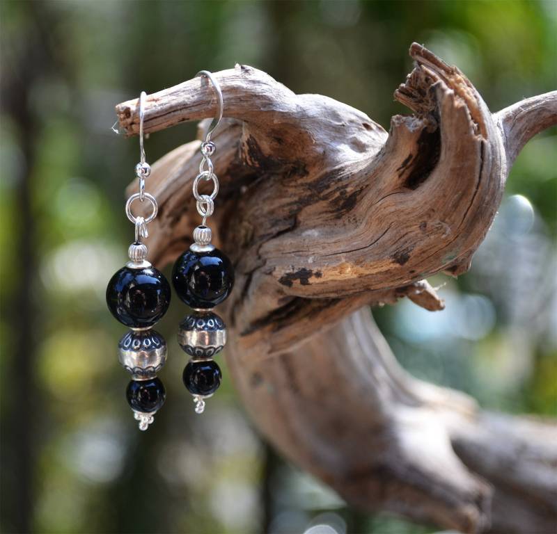 Ohrringe, Paar Handgefertigte Ohrringe Mit Sterling Silber & Schwarz Onyx Ohrringe, Paar Handgefertigte Ohrringe Mit Sterling Silber & Schwarz Onyx von MinDiDesign