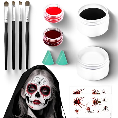 Kinderschminke Halloween Make up Set, mit Kunstblut und Bodypainting Farben Pinsel Schwamm Tattoo-Aufkleber, Theaterschminke, Face Paint Für Erwachsene Kinderschminken für Fasching Halloween Karneval Kinderschminke Halloween Make up Set, mit Kunstblut und Bodypainting Farben Pinsel Schwamm Tattoo-Aufkleber, Theaterschminke, Face Paint Für Erwachsene Kinderschminken für Fasching Halloween Karneval von MinXin