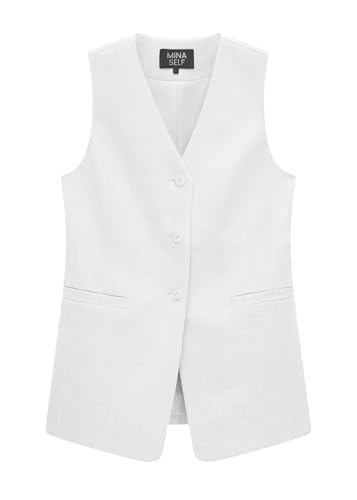 Mina Self 2025 Damen Sommer Leinen Weste Blazer Lang Y2K Leicht Voll Gefüttert V-Ausschnitt Mode Casual Jacken Tops Taschen, Weiss/opulenter Garten, X-Large von Mina Self