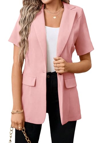Mina Self Blazer für Damen, 2024, Sommer, kurzärmelig, Business-Casual-Outfits, Revers, Knopf, Arbeit, Büro, Anzug, Blazer, Pink, XL Mina Self Blazer für Damen, 2024, Sommer, kurzärmelig, Business-Casual-Outfits, Revers, Knopf, Arbeit, Büro, Anzug, Blazer, Pink, XL von Mina Self