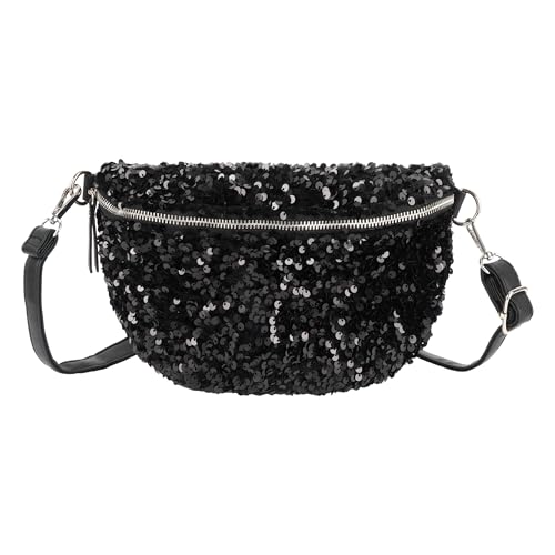 Damen Große Pailletten Samt Bauchtasche Hüfttasche Brusttasche Crossbody Umhängetasche, Schwarz, Einheitsgröße von Minache