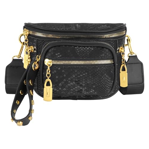 Damen Gürteltasche aus Kunstleder, kariert, Umhängetasche, Schwarz, Einheitsgröße Damen Gürteltasche aus Kunstleder, kariert, Umhängetasche, Schwarz, Einheitsgröße von Minache