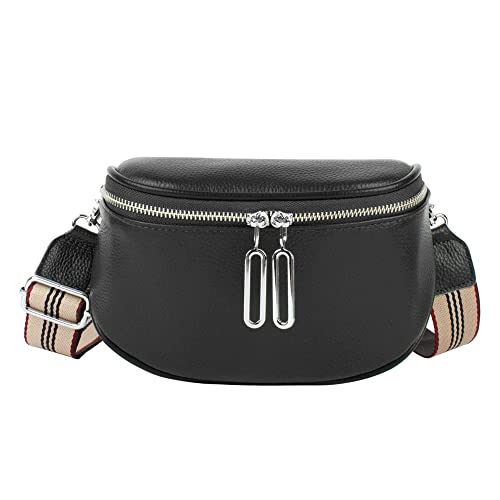 Frauen Mädchen Leder Fanny Pack Glitzer Strass Quaste Crossbody Umhängetasche Niet Brusttasche Mode Taille Tasche, 7369+Schwarz, modisch von Minache