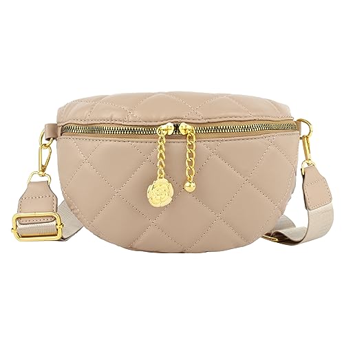 Frauen Mädchen Leder Fanny Pack Glitzer Strass Quaste Crossbody Umhängetasche Niet Brusttasche Mode Taille Tasche, 7755+Khaki, modisch von Minache