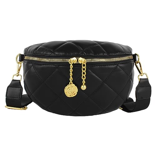 Frauen Mädchen Leder Fanny Pack Glitzer Strass Quaste Crossbody Umhängetasche Niet Brusttasche Mode Taille Tasche, 7755+Schwarz, modisch von Minache