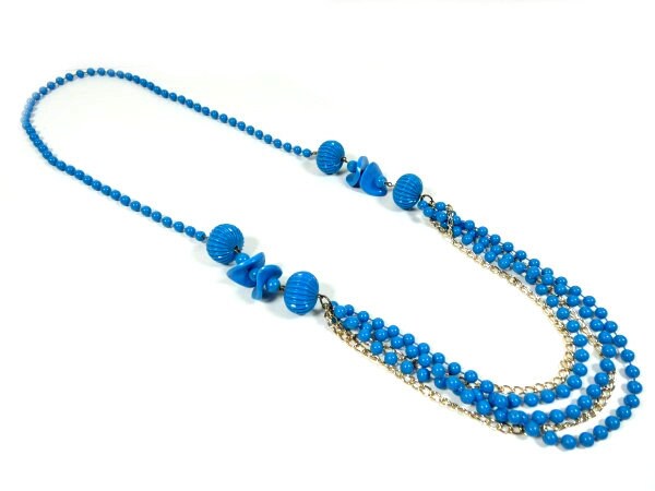 Vintage Blau Gold 80Er Jahre Halskette Retro Bubblegum Lange Statement Pop Ruck Punk Schmuck von MinasTreasureChest