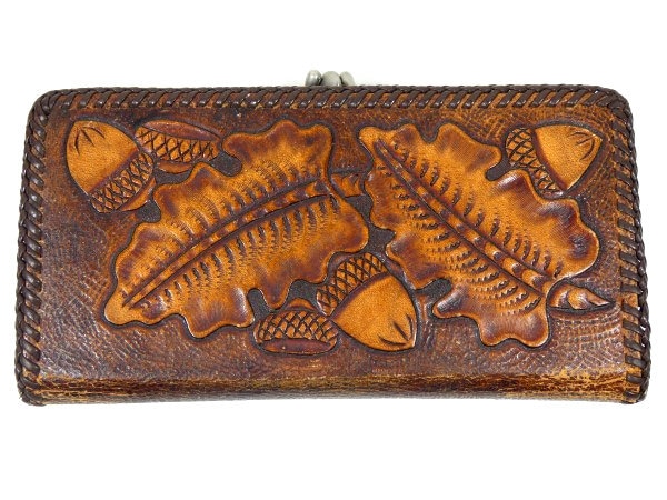 Vintage Braun Eichel Brieftasche Leder Geldbörse Abendkleid Tasche Münze Beutel Kupplung von MinasTreasureChest