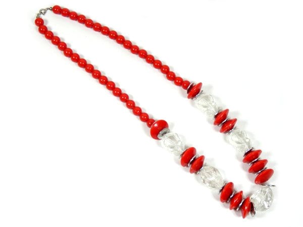 Vintage Rot Klar Und Silber 80Er Jahre Halskette Retro Bubblegum Lange Statement Pop Rock Punk Schmuck von MinasTreasureChest