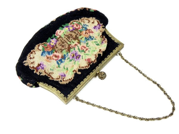 Vintage Schwarz Floral Bestickt Abend Geldbörse Kleid Tasche Make-Up Kosmetiktasche Clutch Wandteppich von MinasTreasureChest