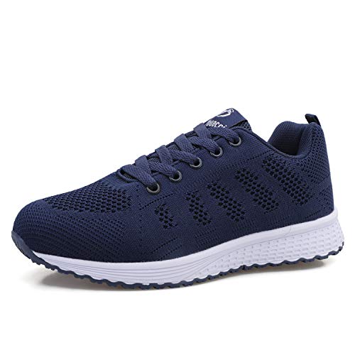 Damen Turnschuhe Hallenschuhe Atmungsaktiv Outdoor Fitnessschuhe Laufschuhe Schnürsenkel Frauen Sportschuhe Flach Navy Blau 36 EU von Minbei