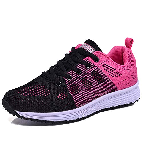 Minbei Damen Turnschuhe Hallenschuhe Atmungsaktiv Outdoor Fitnessschuhe Laufschuhe Schnürsenkel Frauen Sportschuhe Flach Rosa 35 EU von Minbei