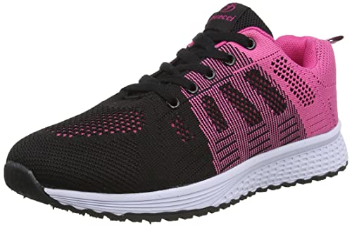 Minbei Damen Turnschuhe Hallenschuhe Atmungsaktiv Outdoor Fitnessschuhe Laufschuhe Schnürsenkel Frauen Sportschuhe Flach Rosa 39 EU von Minbei