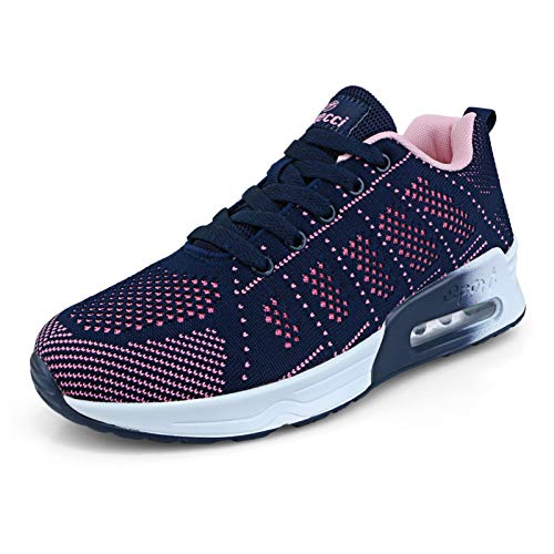 Minbei Damen Turnschuhe Luftkissen Hallenschuhe Atmungsaktiv Outdoor Fitnessschuhe Laufschuhe Schnürsenkel Frauen Sportschuhe Flach, Blau 44 EU von Minbei