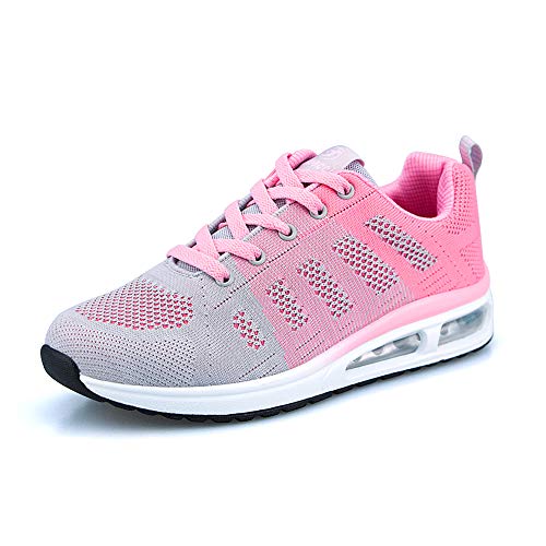 Minbei Damen Turnschuhe Luftkissen Hallenschuhe Atmungsaktiv Outdoor Fitnessschuhe Laufschuhe Schnürsenkel Frauen Sportschuhe Flach Pink 37 EU von Minbei