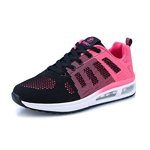 Minbei Damen Turnschuhe Luftkissen Hallenschuhe Atmungsaktiv Outdoor Fitnessschuhe Laufschuhe Schnürsenkel Frauen Sportschuhe Flach Rose 36 EU von Minbei