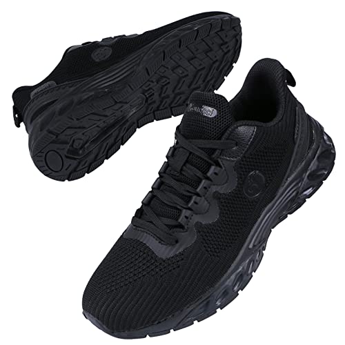 Minbei Damen Laufschuhe Turnschuhe Atmungsaktiv Sneaker Outdoor Fitnessschuhe Hallenschuhe Schnürsenkel Frauen Sportschuhe Flach Voll Schwarz 37 EU von Minbei