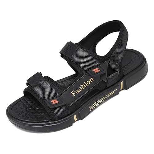 Minbei Kinder Sandalen Jungen Sommer Wasser Sommerschuhe Sandals für Boys Sport Outdoor Trekking Peeptoe Mit Klettverschluss Schwarz Gold 38 CN = 37 EU von Minbei
