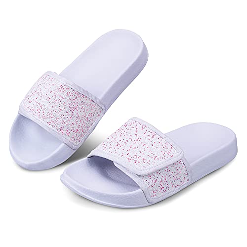 Minbei Mädchen Badelatschen Kinder Badeschlappen Sommer Hausschuh Flache Strand Slippers rutschfest Dusch Badeschuhe, Weiß, 27 EU von Minbei
