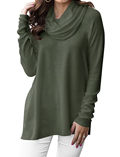 Minclouse Damen Langarm Wasserfallkragen Pullover Rollkragen Casual Lose Sweatshirts Tunika Tops, Grün (Army Green), XX-Large von Minclouse