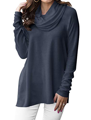 Minclouse Damen Langarm Wasserfallkragenpullover Pullover Rollkragen Casual Lose Sweatshirts Tunika Tops - Blau - Large von Minclouse
