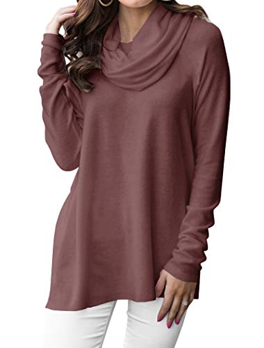 Minclouse Damen Langarm Wasserfallkragenpullover Pullover Rollkragen Casual Lose Sweatshirts Tunika Tops - Rot - XX-Large von Minclouse