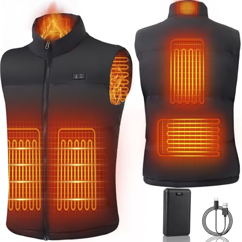 Beheizbare Weste für Herren mit 7.4V 18400mAh Powerbank, Winter Wärmeweste aus Weicher Baumwolle, Heizweste mit 3 Einstellbar Temperatur zum Skifahren Motorrad Jagen Wandern Angeln von Mincoo