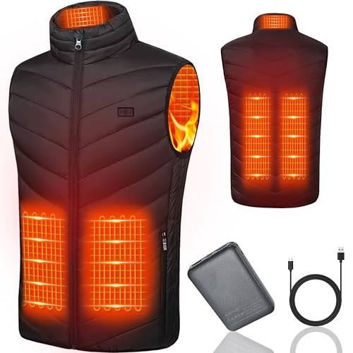 Beheizbare Weste mit Akku 10000mAh Heizwesten 5 Heizzonen 3-Stufige Temperaturregelung Doppelte Steuerung Wärmeweste für Winter Outdoor-Aktivitäten von Mincoo