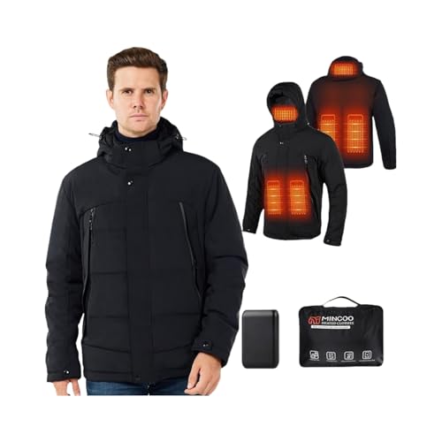 Mincoo Beheizbare Jacke Herren Damen Heizjacke Herren Beheizbare Jacke mit 7.4V 16000 mAh akku Winter Elektrische Herren Beheizte Jacke ((Schwarz, XXL) von Mincoo