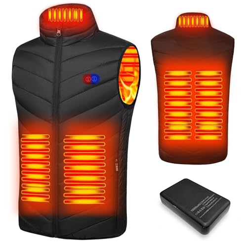 Beheizbare Weste für Herren Damen mit Akku 5V 10000mAh Heizwesten 5 Heizzonen 3-Stufige Temperaturregelung Doppelte Steuerung Wärmeweste für Winter Aktivitäten von Mincoo