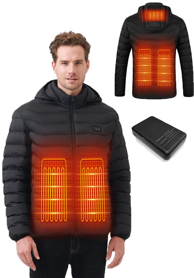 Mincoo Funktionsjacke BeheizbareJacke Herren mit 10000mAh Powerbank 3 Einstellbar Temperatur Warme winterjacke Heizjacke mit kapuze Elektrischer warme steppjacke von Mincoo