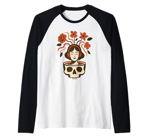 Blumen Kopfhörer Schädel Kunst psychedelisches Frauen Design Raglan Blumen Kopfhörer Schädel Kunst psychedelisches Frauen Design Raglan von Mind Bloom Music Vibe Studio