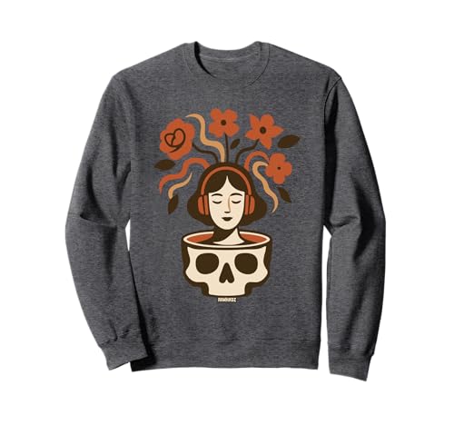 Blumen Kopfhörer Schädel Kunst psychedelisches Frauen Design Sweatshirt Blumen Kopfhörer Schädel Kunst psychedelisches Frauen Design Sweatshirt von Mind Bloom Music Vibe Studio