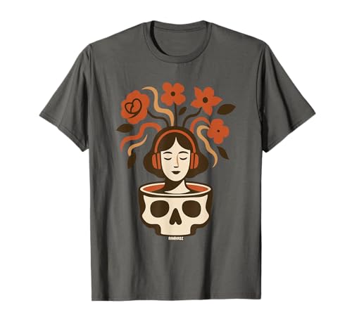 Blumen Kopfhörer Schädel Kunst psychedelisches Frauen Design T-Shirt von Mind Bloom Music Vibe Studio