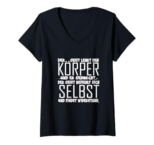 Damen DER GEIST LENKT DEN KÖRPER UND ER GEHORCHT DER GEIST T-Shirt mit V-Ausschnitt Damen DER GEIST LENKT DEN KÖRPER UND ER GEHORCHT DER GEIST T-Shirt mit V-Ausschnitt von Mind Der Geist Und Directs Commands Itself Finds