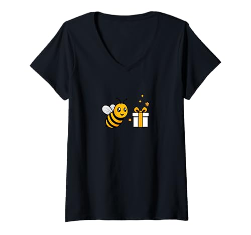 Damen Bee Present Visuelles Wortspiel für Achtsamkeit T-Shirt mit V-Ausschnitt Damen Bee Present Visuelles Wortspiel für Achtsamkeit T-Shirt mit V-Ausschnitt von Mindful Bee Present Positive Design