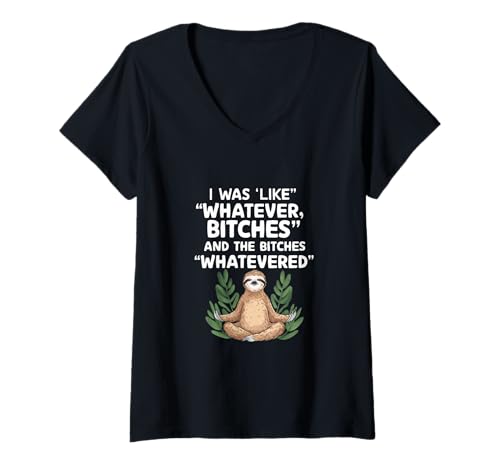 Damen Ich war wie Whatever Bitches beim Meditieren von Faulheit Yoga T-Shirt mit V-Ausschnitt Damen Ich war wie Whatever Bitches beim Meditieren von Faulheit Yoga T-Shirt mit V-Ausschnitt von Mindful Bliss Co.