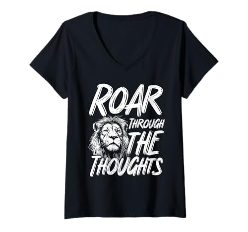 Damen Kraftvolles Löwenmotiv für Starke Overthinker T-Shirt mit V-Ausschnitt Damen Kraftvolles Löwenmotiv für Starke Overthinker T-Shirt mit V-Ausschnitt von Mindful Humor Apparel – Überdenken & Sarkasmus