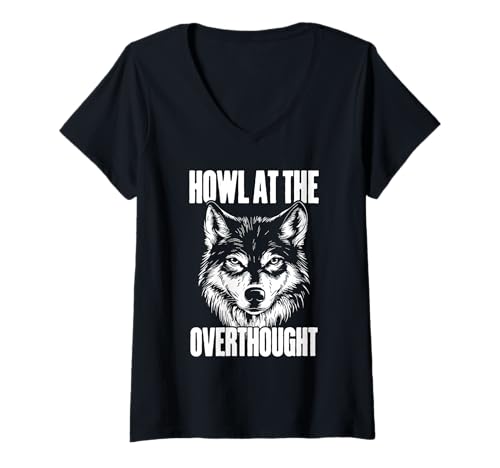 Damen Lustiger Wolf für introvertierte und Overthinker T-Shirt mit V-Ausschnitt Damen Lustiger Wolf für introvertierte und Overthinker T-Shirt mit V-Ausschnitt von Mindful Humor Apparel – Überdenken & Sarkasmus