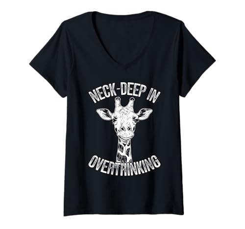 Damen Lustiges Giraffenmotiv für überforderte Overthinker T-Shirt mit V-Ausschnitt Damen Lustiges Giraffenmotiv für überforderte Overthinker T-Shirt mit V-Ausschnitt von Mindful Humor Apparel – Überdenken & Sarkasmus