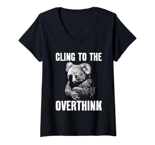 Damen Lustiges Koala für Overthinker mit Gedankenklammer T-Shirt mit V-Ausschnitt Damen Lustiges Koala für Overthinker mit Gedankenklammer T-Shirt mit V-Ausschnitt von Mindful Humor Apparel – Überdenken & Sarkasmus