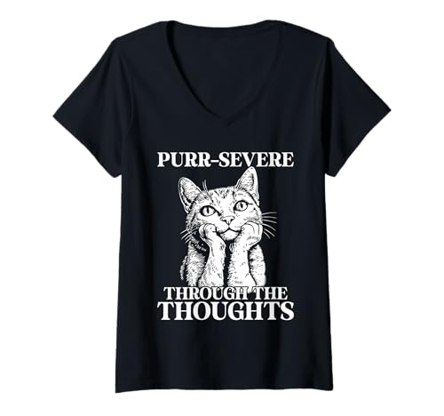 Damen Nachdenkliches Katzenmotiv für Überdenker mit Humor T-Shirt mit V-Ausschnitt Damen Nachdenkliches Katzenmotiv für Überdenker mit Humor T-Shirt mit V-Ausschnitt von Mindful Humor Apparel – Überdenken & Sarkasmus