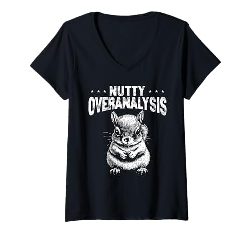 Damen Witziges Eichhörnchen Motiv für Grübler & Overthinker T-Shirt mit V-Ausschnitt von Mindful Humor Apparel – Überdenken & Sarkasmus