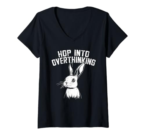 Damen Witziges Hasenmotiv für Grübler & Overthinker T-Shirt mit V-Ausschnitt Damen Witziges Hasenmotiv für Grübler & Overthinker T-Shirt mit V-Ausschnitt von Mindful Humor Apparel – Überdenken & Sarkasmus